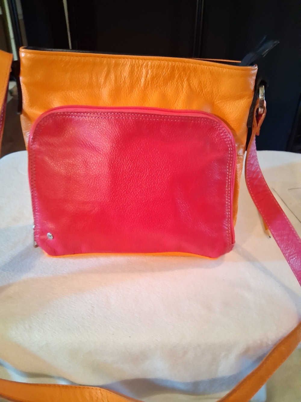 JM Collection Orange and Pink Leather Colorblock Crossbody